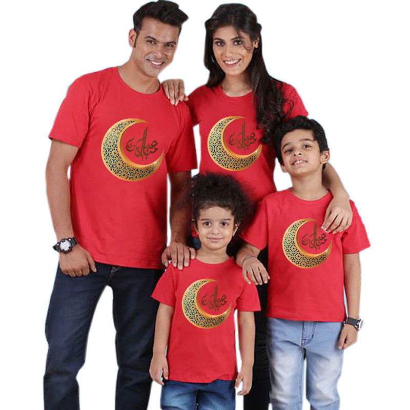 Parent-child short-sleeved Ramadan T-shirt Eid Mubarak moon print