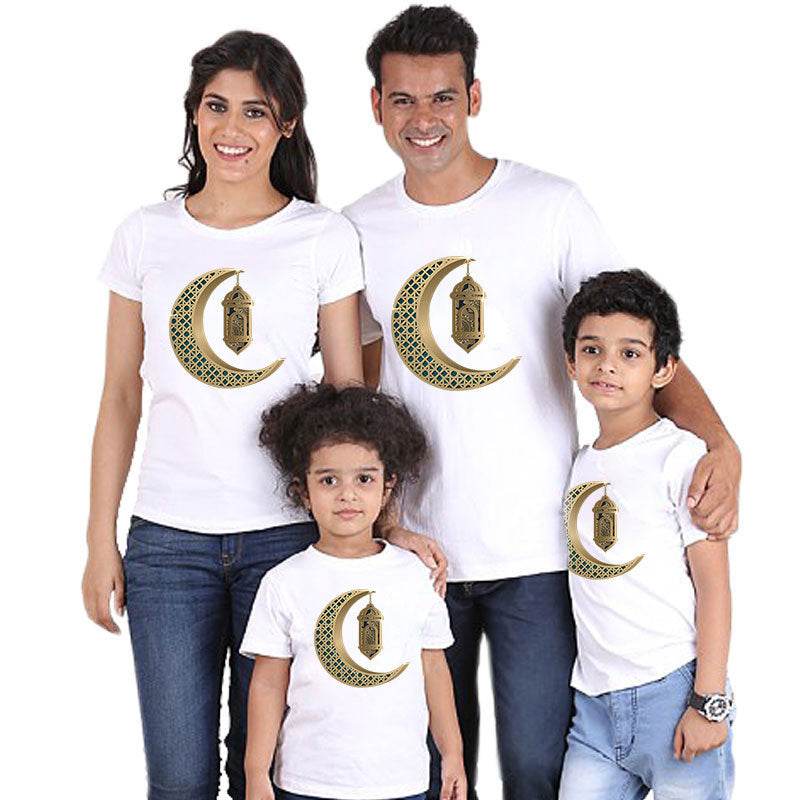 Parent-child short-sleeved Ramadan T-shirt Eid Mubarak moon print