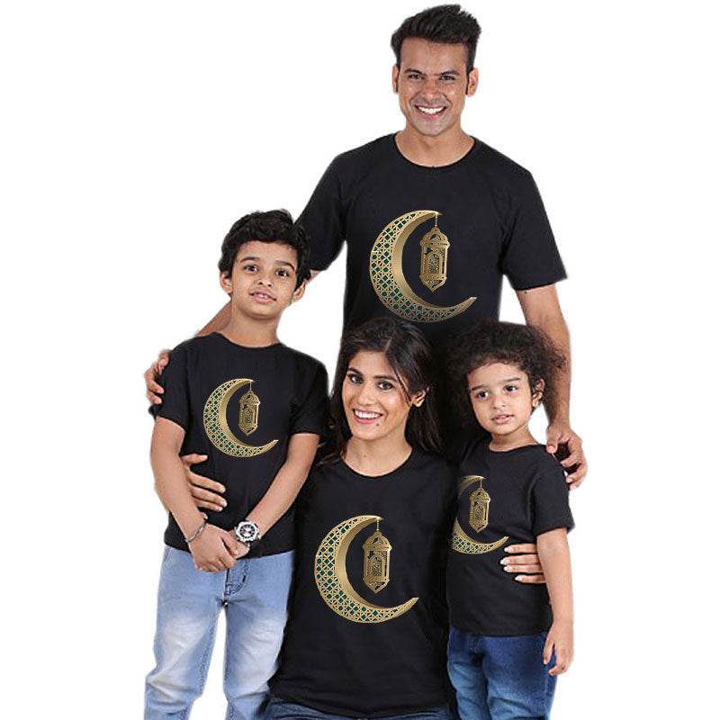 Parent-child short-sleeved Ramadan T-shirt Eid Mubarak moon print