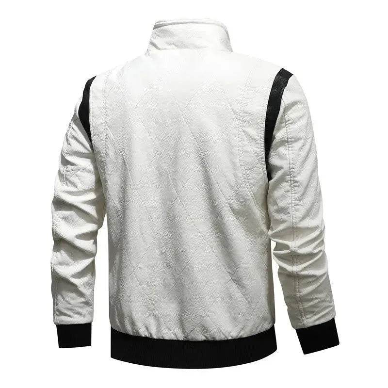 Men's Leather Stand Collar Zip up Hooded Winter Jacket