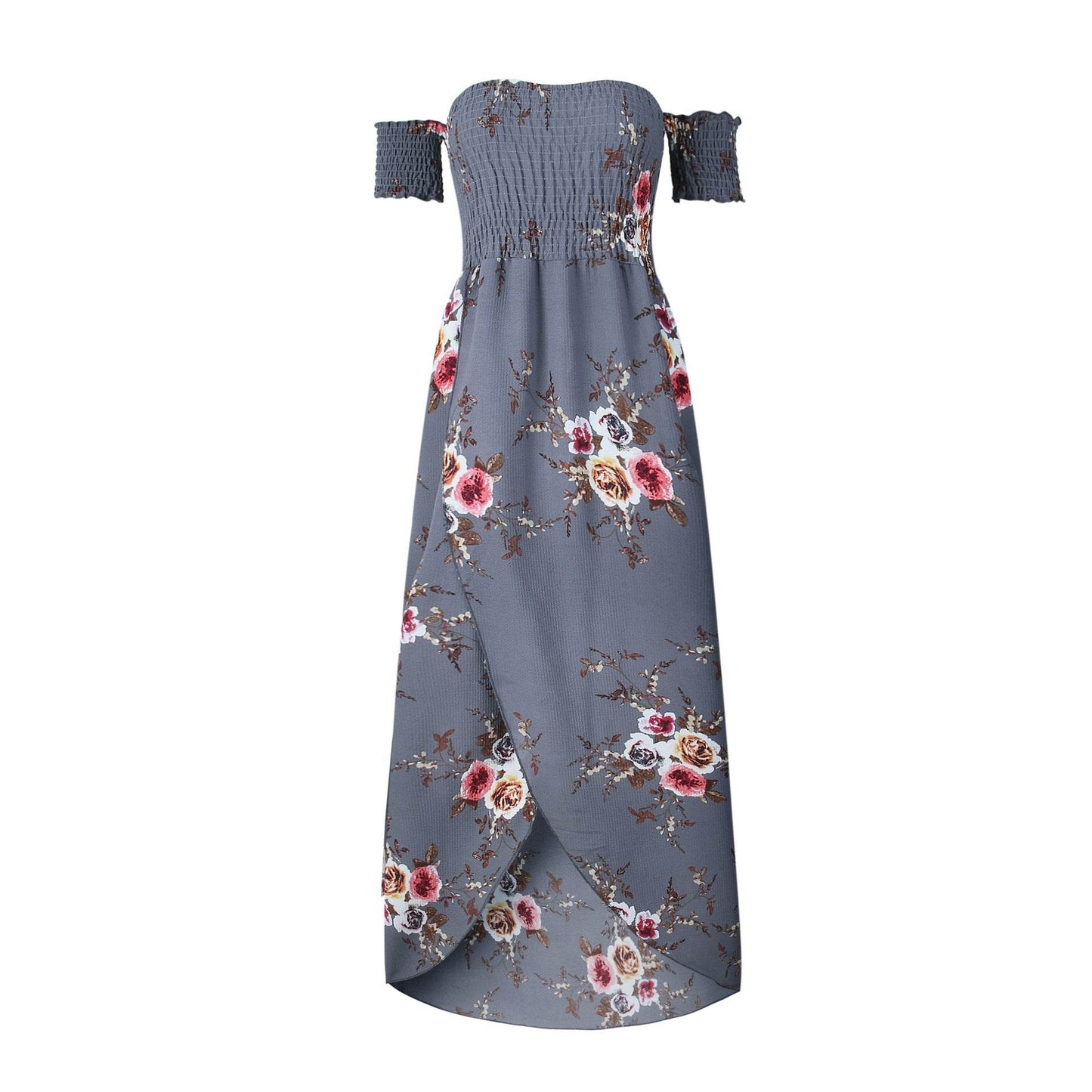 Elegant Ladies Summer Boho Vacation Resort Slit Maxi dress off shoulder Long floral Beach summer slit dress