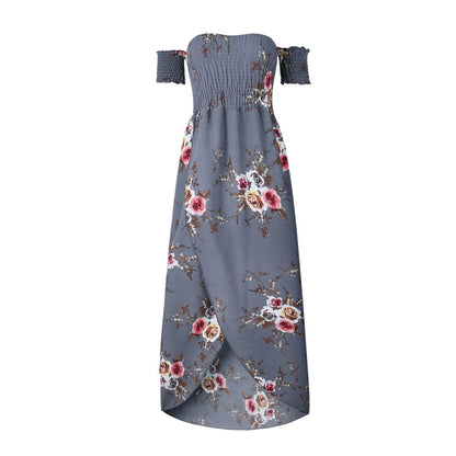 Elegant Ladies Summer Boho Vacation Resort Slit Maxi dress off shoulder Long floral Beach summer slit dress