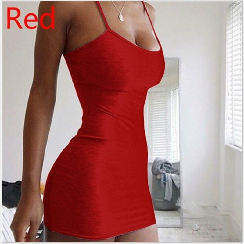 Pure Color Simple Hanging Neck Tight-Fit Dress – Women's Sleeveless Bodycon Slip Dress