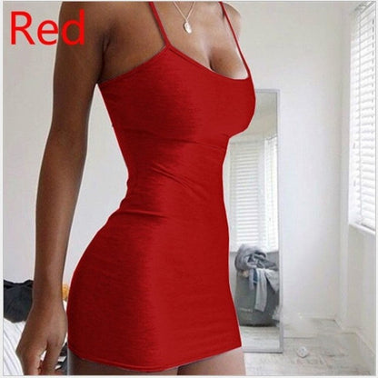 Pure Color Simple Hanging Neck Tight-Fit Dress – Women's Sleeveless Bodycon Slip Dress