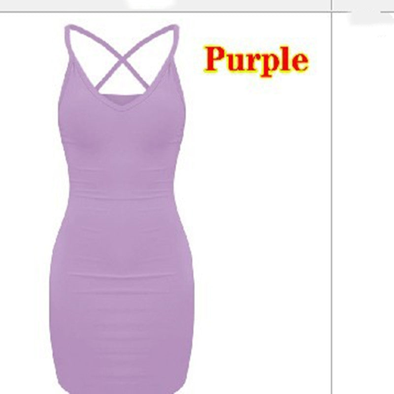 Pure Color Simple Hanging Neck Tight-Fit Dress – Women's Sleeveless Bodycon Slip Dress