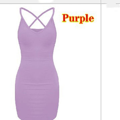 Pure Color Simple Hanging Neck Tight-Fit Dress – Women's Sleeveless Bodycon Slip Dress