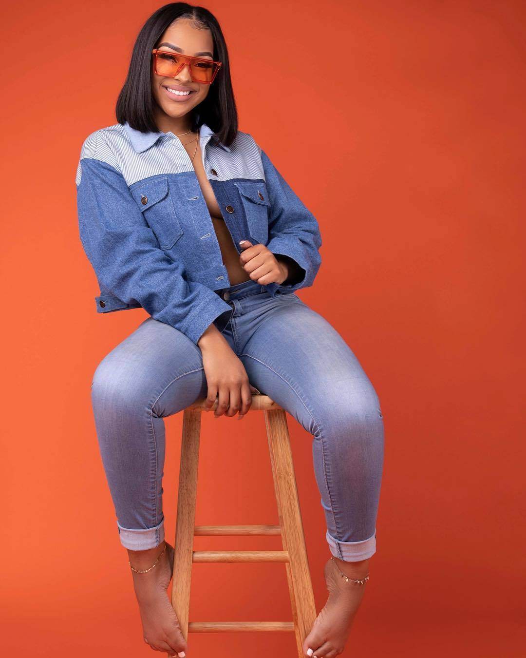 Oversized Denim Jacket – Color Matching Cotton Lapel