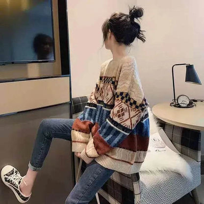 New Trendy Winter Woolen Knitted Jacquard Pullover sweater for women