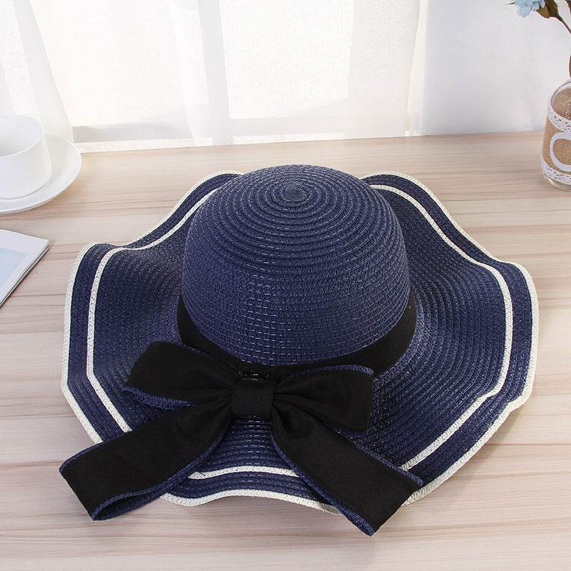 Chapeau de soleil d'été pour femme - Chapeau de paille - Casquette de plage tendance avec nœud - Pliable pour voyage