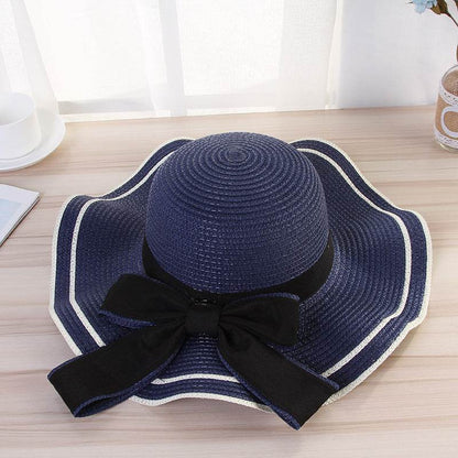 Chapeau de soleil d'été pour femme - Chapeau de paille - Casquette de plage tendance avec nœud - Pliable pour voyage