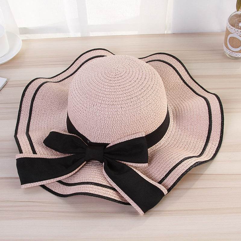 Chapeau de soleil d'été pour femme - Chapeau de paille - Casquette de plage tendance avec nœud - Pliable pour voyage