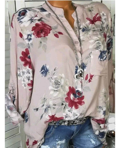 5XL Plus Size Summer Tops Women Blouses Long Sleeve Print Stand Collar Button Blouse Pullover Womens Clothing  Blusa
