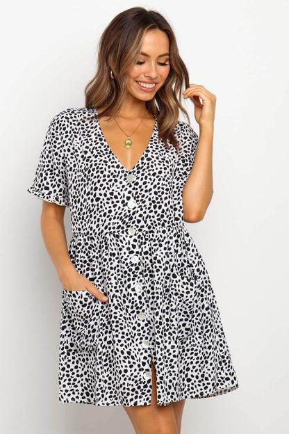 Casual Summer dresses Women Spring Mini short sleeve button down dot printed loose Dress