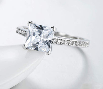 Classic Luxury Silver Plated Platinum With Diamond Ring