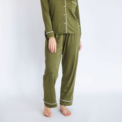 Ladies’ Bamboo Long Sleeve Button-Up Lounge Set | Olive