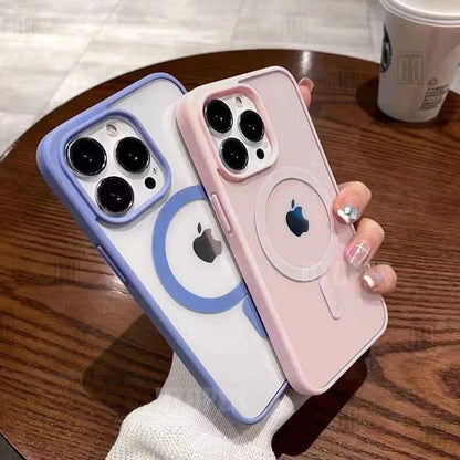 Pink Transparent Acrylic Case for Iphone 17 Air 16 15 14 13 12 11 Pro Max plus Hard Shockproof Powerful Magnetic Magsafe Cover