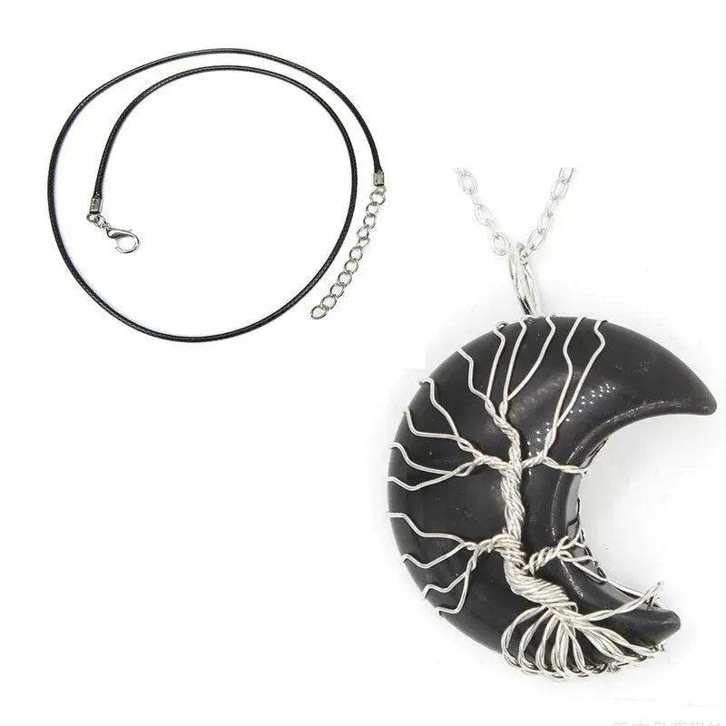 Natural Crystal Moon Pendant for Men and Women