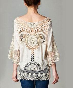 Jastie Bohemian Hollow Out Beach Cover Up Blouse Beach Shirt Women Crochet Lace Top Blusas mujer de moda Summer Tops