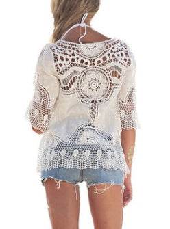 Jastie Bohemian Hollow Out Beach Cover Up Blouse Beach Shirt Women Crochet Lace Top Blusas mujer de moda Summer Tops