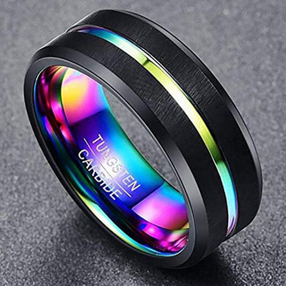 Two-Tone Men's 8Mm Wide Slotted Blue And Black Tungsten Steel Ring