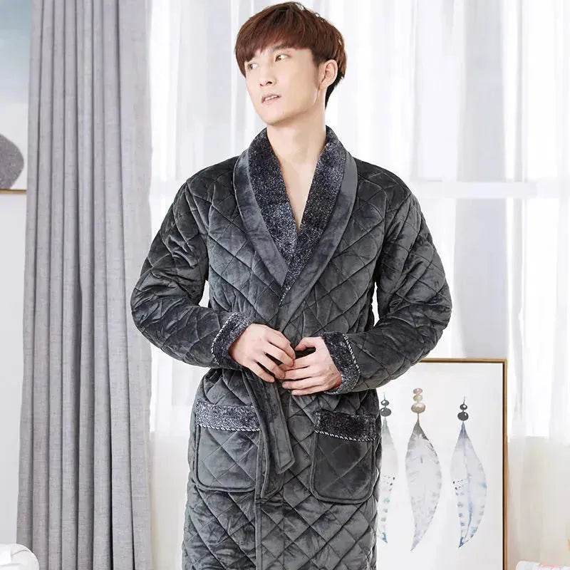 Pyjama d'hiver pour hommes, long pyjama d'hiver épaissi, pyjama d'hiver en velours.