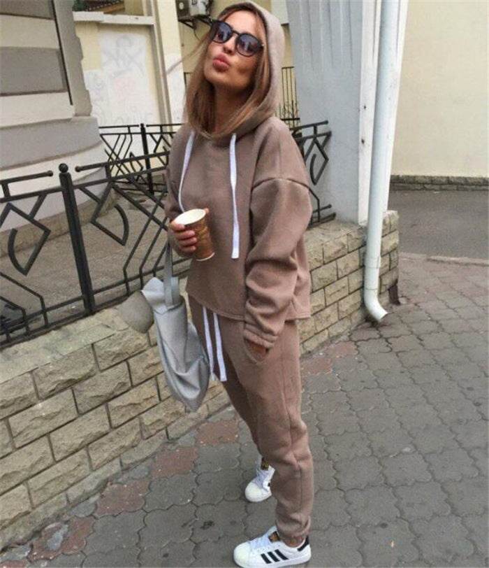 2pcs unisex Drawstring Hoodie Sport suit Athleisure wear