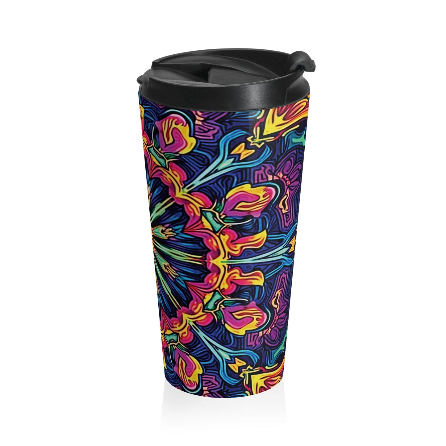 Kaleidoscope Neon Mandala Stainless Steel Travel Mug