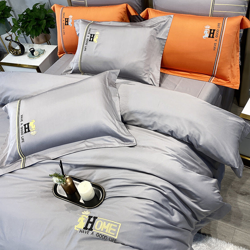 Cotton Embroidered 4-Piece Bedding Set – Modern Duvet Cover & Floral Bedroom Set