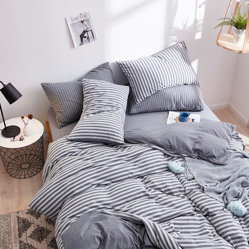 4-Piece 100% Cotton Striped Bedding Set – Japanese Style Tianzhu Cotton Bed Set