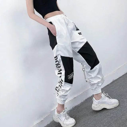 High Waist Letter Spliced Summer Street Cargo Pants Women