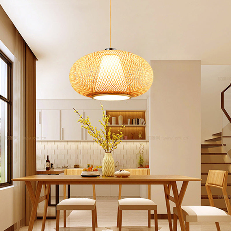 Bamboo Bird Cage Pendant Lamp – Oriental Style Ceiling Light for Restaurant & Home