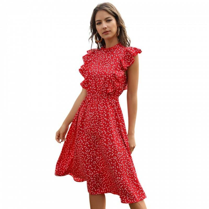 Polka dot Chiffon Ruffled Summer midi dress