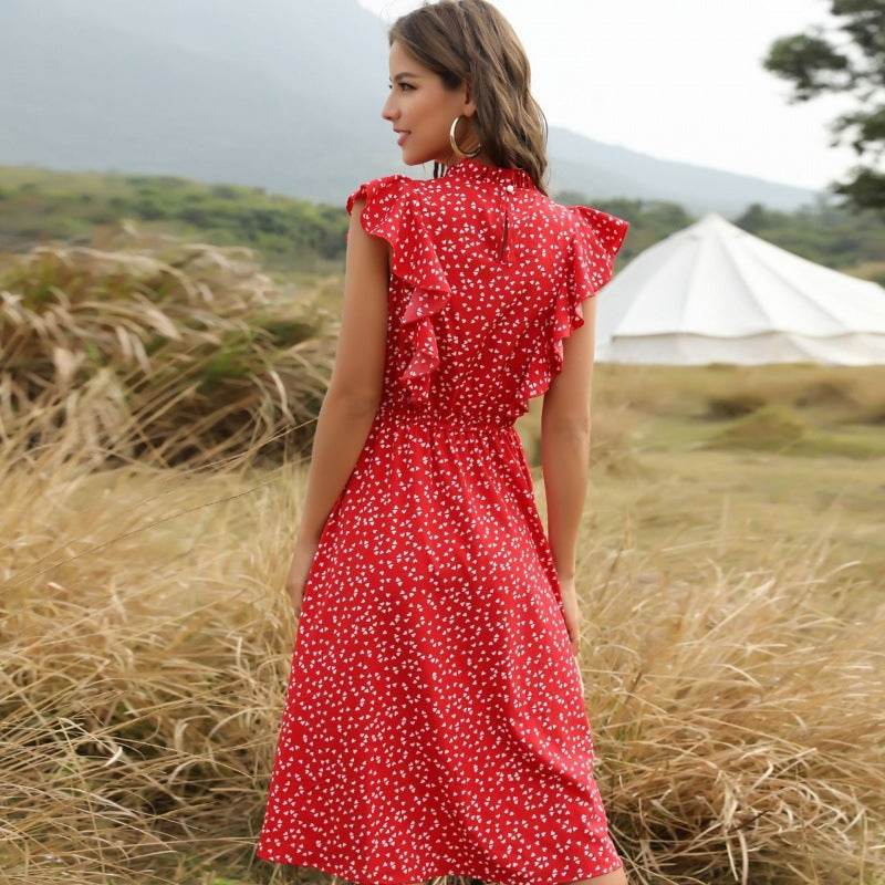Polka dot Chiffon Ruffled Summer midi dress