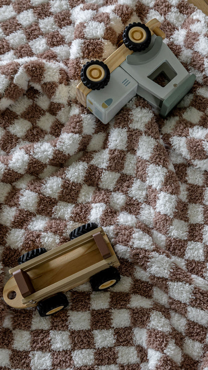 Chocolate Milk & White Check Print Toddler Blanket