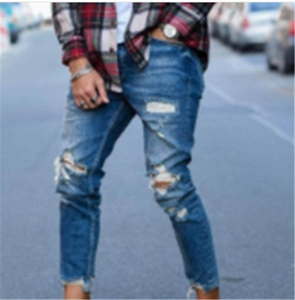 Men Fashion Ripped Hole Denim jeans pant trouser