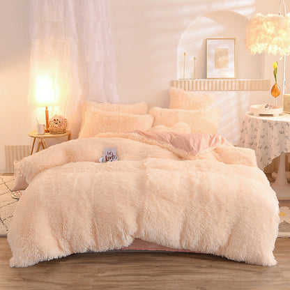 4-Piece Mink Velvet Bedding Set – Soft Polyester Duvet Cover, Flat Sheet & Pillowcases