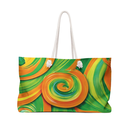 Sac de voyage à motif tourbillonnant vert et orange | Sac de plage abstrait | Grand cabas