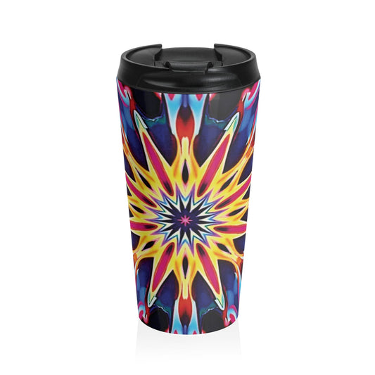 Tasse de voyage en acier inoxydable Mandala Kaléidoscope — Tumbler psychédélique coloré