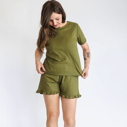 Ladies' Bamboo 2-Piece Short Sleeve Lounge Set | Terracotta Rib
