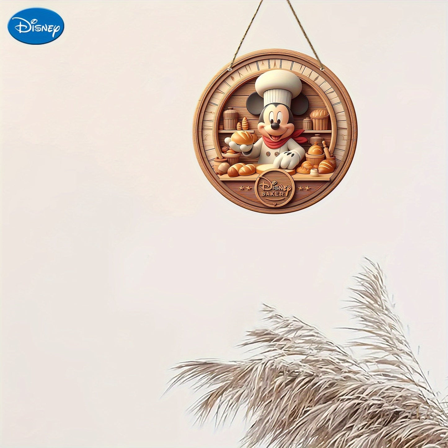 Disney Mickey Mouse Bakery Wooden Sign - 8"X8" Round Disney Decorative Wreath Centerpiece, Perfect For Home & Outdoor Farmhouse Decor, Door And Window Accent