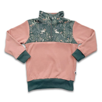 Kids' Bamboo Fleece Half-Zip | Sage With Outer Space