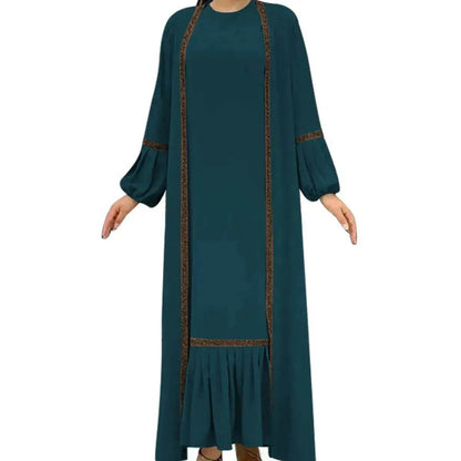 Elegant Two piece for ArabWomen Abaya Underwear dress and Kimono Abaya Open front Abaya for  Middle Easter Arab Dubai Women