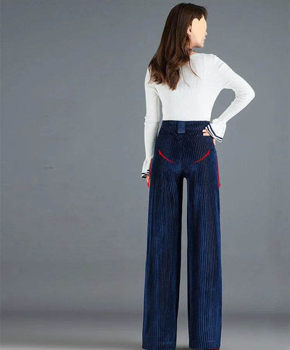 Gold Silk Striped Velvet Wide Leg trouser Pants Women