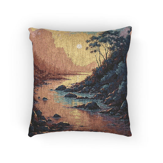Coussin tissé Sunset Cove | coussin décoratif tapisserie paysage côtier