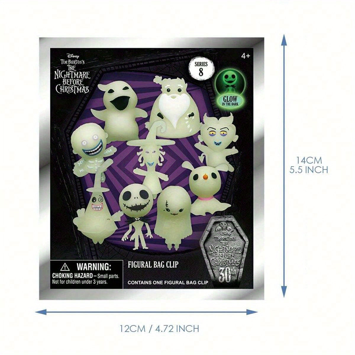 Disney The Nightmare Before Christmas Series 8 Collectible Figural Bag Clip - Glow in the Dark PVC Keychain, Blind Mystery Box - Ideal for Christmas & Halloween Decorations