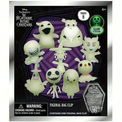 Disney The Nightmare Before Christmas Series 8 Collectible Figural Bag Clip - Glow in the Dark PVC Keychain, Blind Mystery Box - Ideal for Christmas & Halloween Decorations
