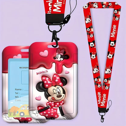 Disney Mickey Mouse 3D Lanyard ID Holder - Durable PVC, Anti-Lost Neck Bag with Protective Case - Adorable Cartoon Design for Men