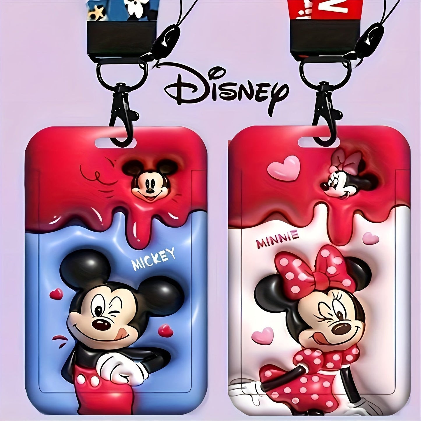 Disney Mickey Mouse 3D Lanyard ID Holder - Durable PVC, Anti-Lost Neck Bag with Protective Case - Adorable Cartoon Design for Men