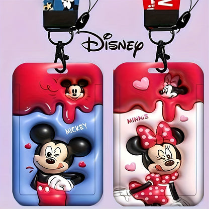 Disney Mickey Mouse 3D Lanyard ID Holder - Durable PVC, Anti-Lost Neck Bag with Protective Case - Adorable Cartoon Design for Men