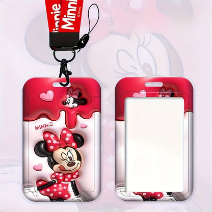 Disney Mickey Mouse 3D Lanyard ID Holder - Durable PVC, Anti-Lost Neck Bag with Protective Case - Adorable Cartoon Design for Men